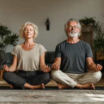 Чоловік похилого віку виконує вправи йоги